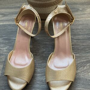 Soul Naturalizer Gold Ankle Strap Sandals Women’s Open Toe Dress Heels Size 8